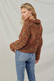 HY8349 Brown Mix Womens Multicolor Yarn Collared Button Sweater Cardigan Back