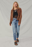 HY8349 Brown Mix Womens Multicolor Yarn Collared Button Sweater Cardigan Full Body