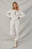 HY8369 Ivory Womens Quilted Elastic Waist Knit Pants Full Body