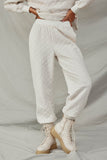 HY8369 Ivory Womens Quilted Elastic Waist Knit Pants Front