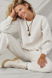 HY8370 Ivory Womens Quilted Knit Pullover Sweatshirt Pose