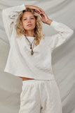 HY8370 Ivory Womens Quilted Knit Pullover Sweatshirt Front