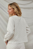 HY8370 Ivory Womens Quilted Knit Pullover Sweatshirt Back