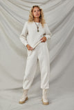 HY8370 Ivory Womens Quilted Knit Pullover Sweatshirt Full Body