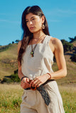 Textured Linen Look Cross Over Tank