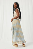 HY8448 Blue_Mix Womens Crinkle Textured Asymmetric High Low Skirt Full Body