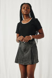 HY8451 Black Womens Box Pleated Washed Denim Skirt Side