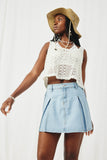 HY8451 DENIM Womens Box Pleated Washed Denim Skirt Front