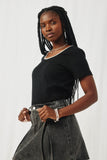 HY8490 Black Womens Box Pleated Washed Denim Skirt Side