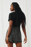 HY8490 Black Womens Box Pleated Washed Denim Skirt Back