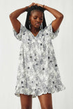 HY8558 Oatmeal Womens Jewel Studded Floral Ribbed Knit Dress Pose