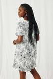 HY8558 Oatmeal Womens Jewel Studded Floral Ribbed Knit Dress Back