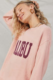 HY8648 Pink Womens Malibu Applique Pullover Sweater Side