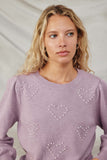 HY8653 Lavender Womens Pearl Hearts Detail Pullover Sweater Front