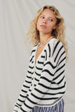 HY8669 Off White Womens Striped Buttoned Sweater Cardigan Side