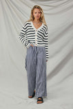 HY8669 Off White Womens Striped Buttoned Sweater Cardigan Full Body