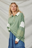 Womens Mixed Media Print Blocked Knit Rugby Shirt