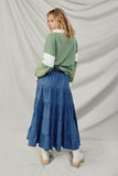 HY8842 Mid Denim Womens Elastic Waist Tiered Denim Skirt Back