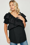 H4658 Black Ruffle Top Front