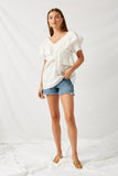 H4658 Off White Ruffle Top Side