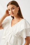 H4658 Off White Ruffle Top Detail