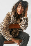 H6461 Leopard Womens Leopard Faux Fur Coat Pose
