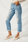 Distressed Roll-Cuff Straight Leg Jean