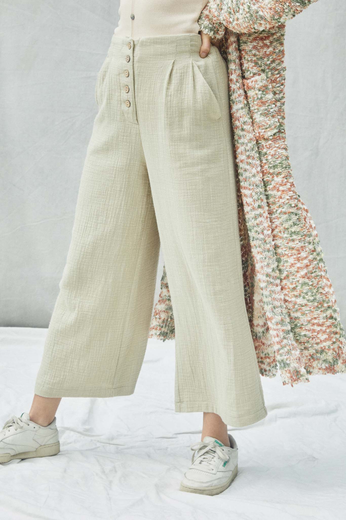 H7860 Taupe Womens Button-Up Culottes Editorial