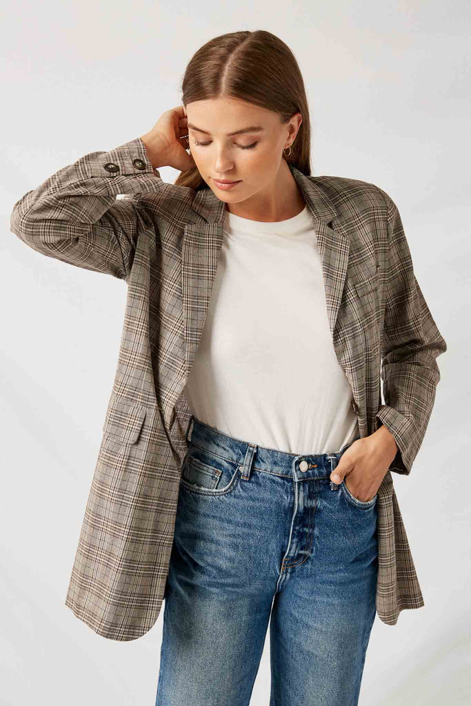 Women's Long Plaid Pocket Blazer Jacket | Boho Clothing – Sophie & Hailee