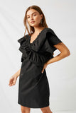 H8194 Black Ruffle Off-Shoulder Mini Dress Side