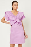 H8194 Lavender Ruffle Off-Shoulder Mini Dress Front