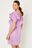 H8194 Lavender Ruffle Off-Shoulder Mini Dress Back