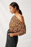 Leopard Off-Shoulder Zip-Up Knit Top