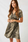 H8275 Olive Button-Down Snakeskin Dress Front