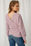 H9062 Lavender Womens Belted Wrap Sweatshirt Top Back