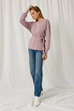 H9062 Lavender Womens Belted Wrap Sweatshirt Top Full Body