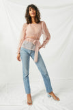 H9171 Blush Womens Belted Tulle Lace Top Full Body