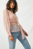 H9171 Blush Womens Belted Tulle Lace Top Front