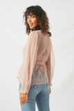 H9171 Blush Womens Belted Tulle Lace Top Back