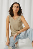 H9314 Taupe Womens Knit V-Neck Tank Pose