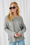 HC1321 Grey Womens High Low Trumpet Sleeve Knit Top Front