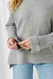 HC1321 Grey Womens High Low Trumpet Sleeve Knit Top Detail