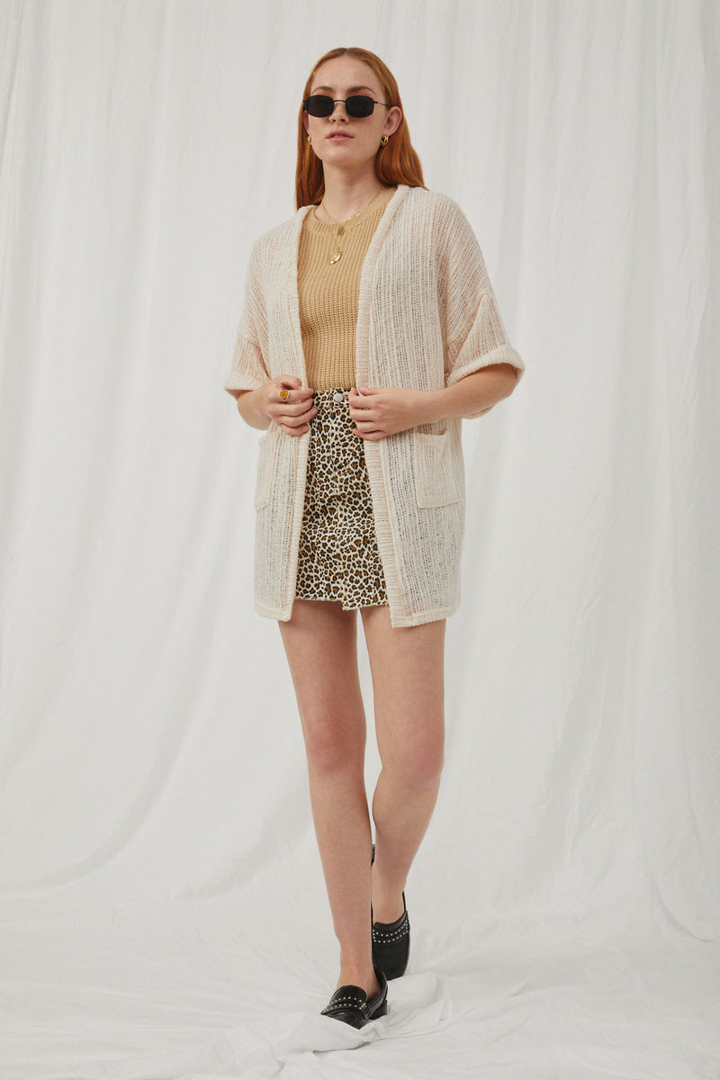HDY5918 Oatmeal Womens Loose Knit Ribbed Open Cardigan Full Body