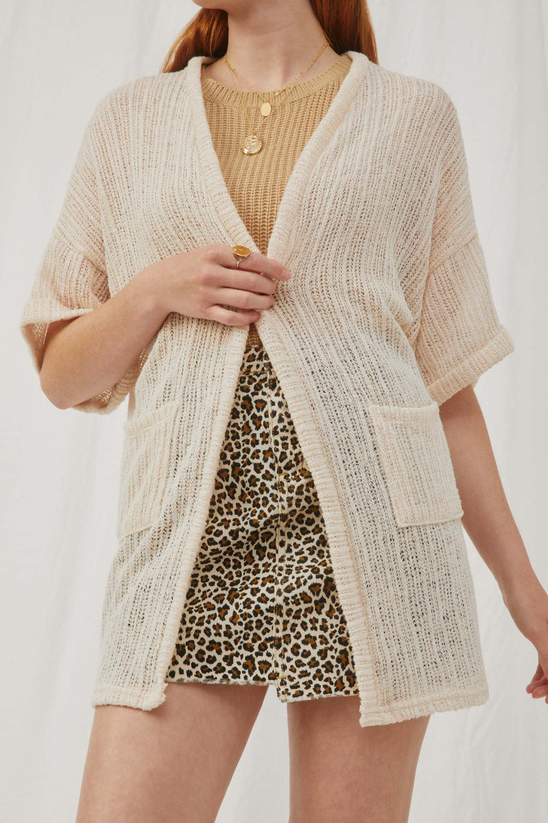 HDY5918 Oatmeal Womens Loose Knit Ribbed Open Cardigan Front