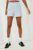 HE1017 Blue Womens Buttoned Detail Trouser Shorts Front