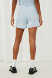 HE1017 Blue Womens Buttoned Detail Trouser Shorts Back
