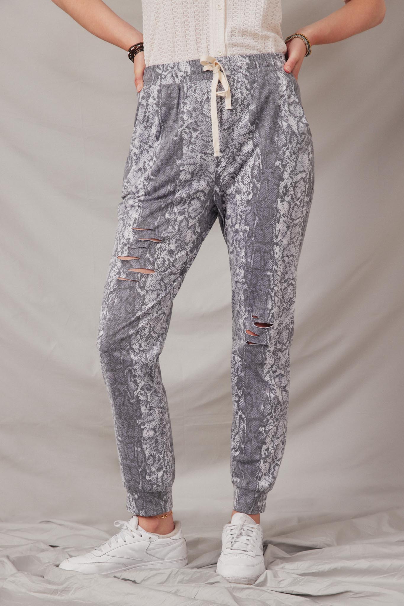 HJ1064 Snake Womens Distressed Snakeskin Joggers Front