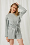 HJ1350 Mint Womens Texture Knit Bow Back Romper Front