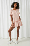 HJ3348 Pink Womens Ruffle Sleeve Knit Henley Dress Full Body