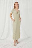 HJ3380 Sage Womens Button Detail Ribbed Knit Maxi Full Body